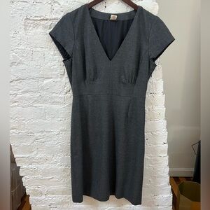 J. Crew Factory Charcoal Gray Wool Blend Cap Sleeve V-neck Sheath Dress